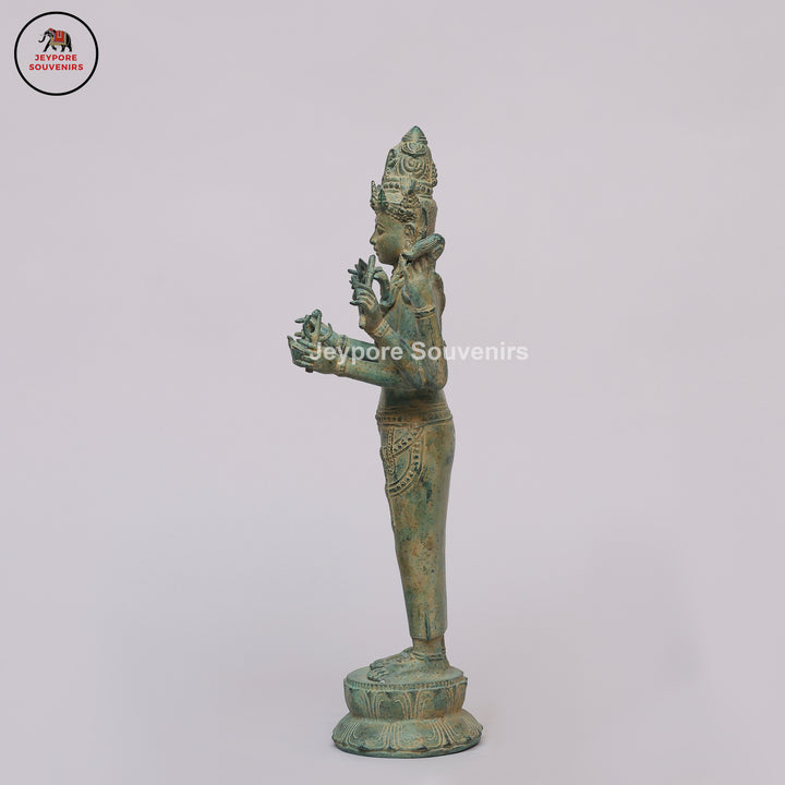 Antique Bronze Multi-Armed Shiva Statue on Lotus Base