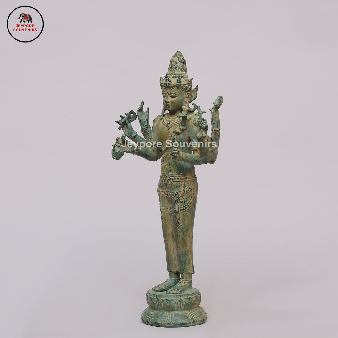 Antique Bronze Multi-Armed Shiva Statue on Lotus Base