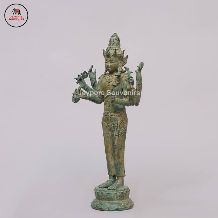 Antique Bronze Multi-Armed Shiva Statue on Lotus Base