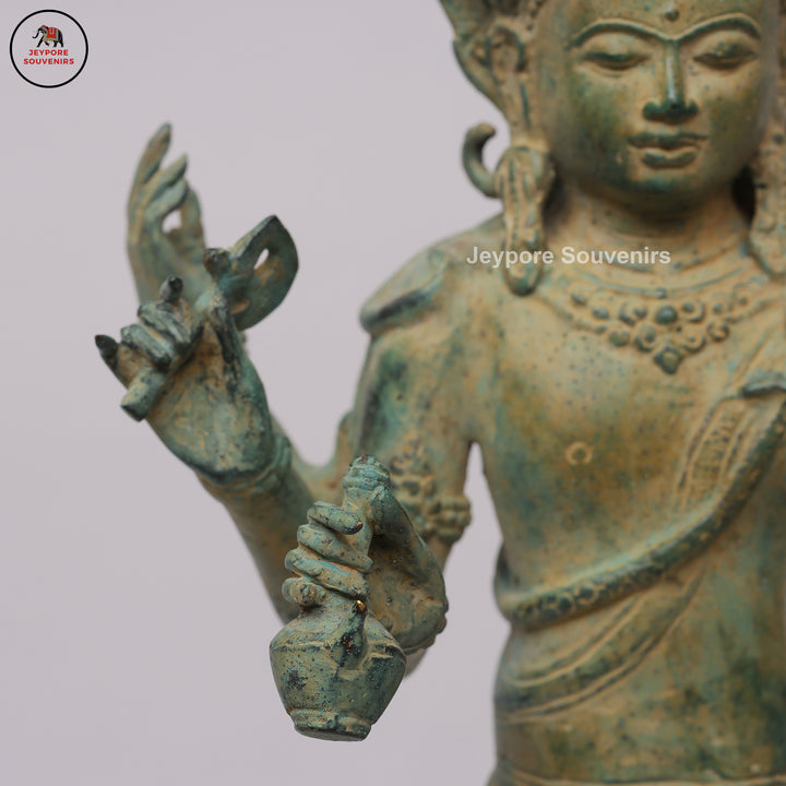 Antique Bronze Multi-Armed Shiva Statue on Lotus Base