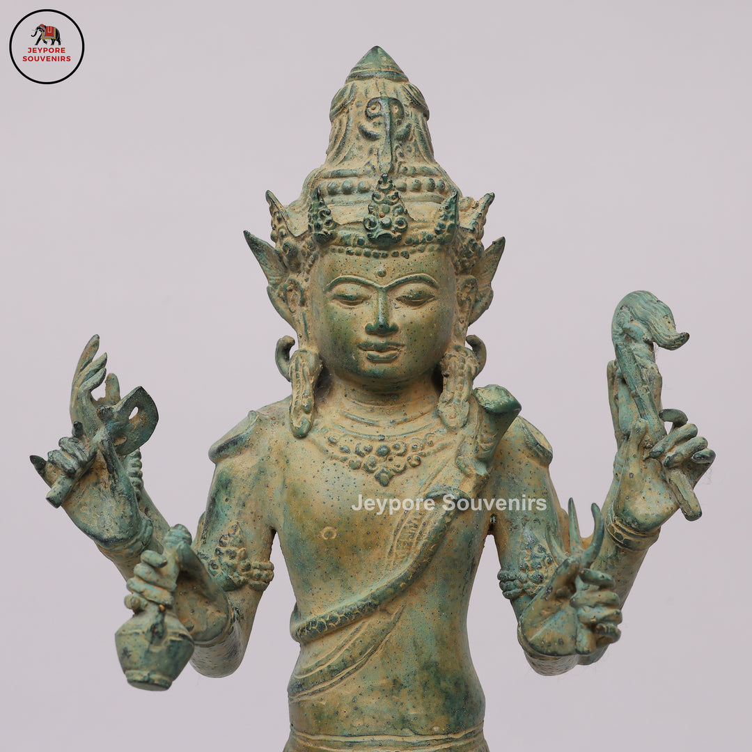 Antique Bronze Multi-Armed Shiva Statue on Lotus Base