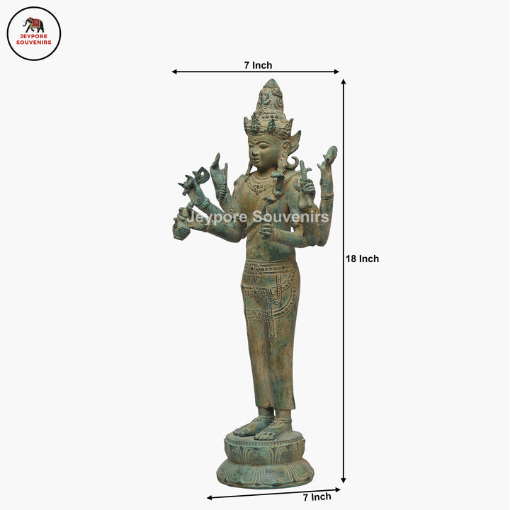 Antique Bronze Multi-Armed Shiva Statue on Lotus Base