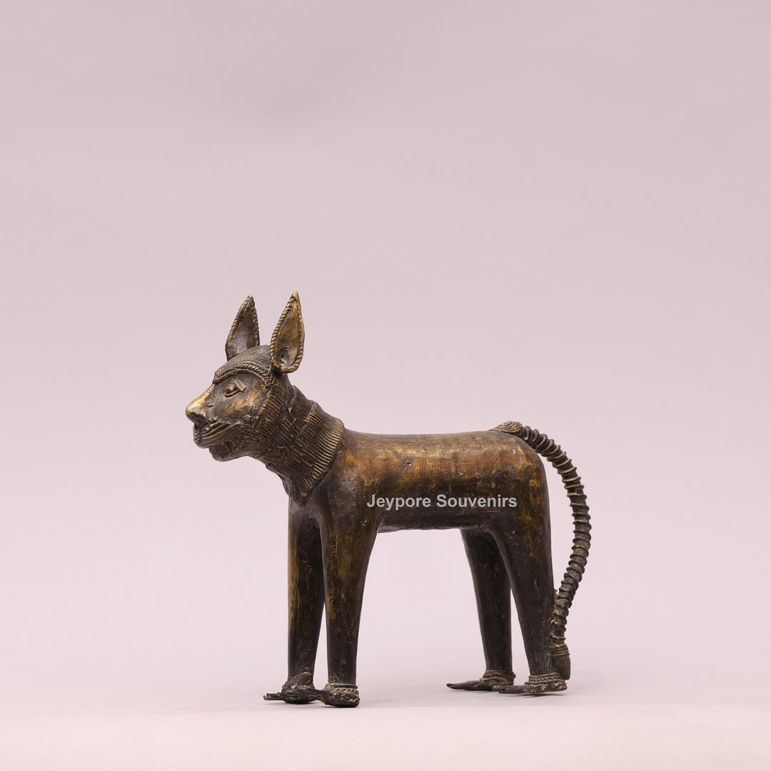 Handcrafted Dhokra Brass Feline Sculpture for Home Decor