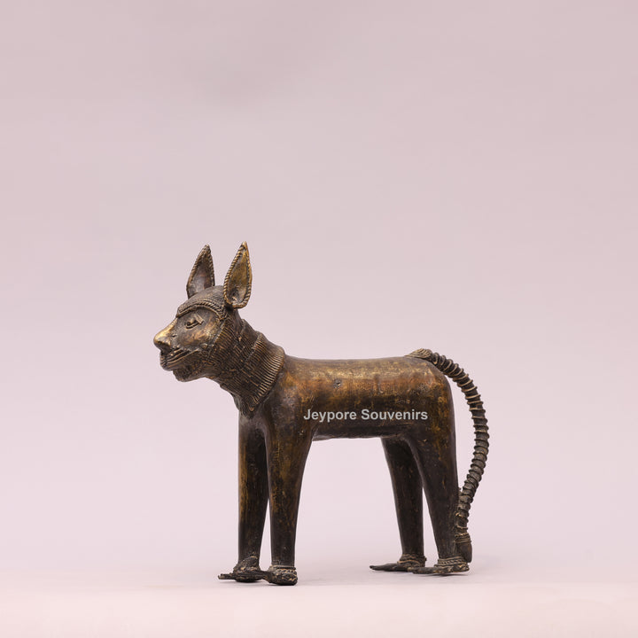 Handcrafted Dhokra Brass Feline Sculpture for Home Decor