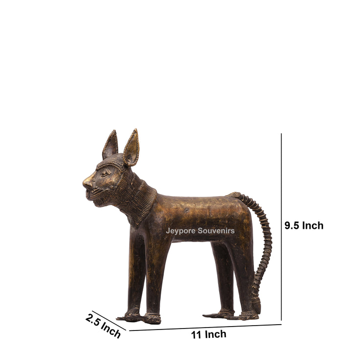 Handcrafted Dhokra Brass Feline Sculpture for Home Decor