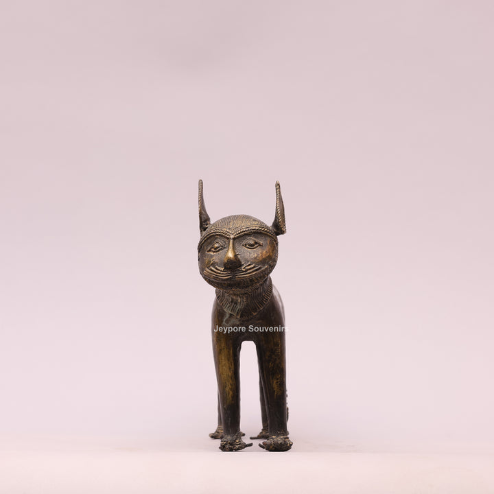 Handcrafted Dhokra Brass Feline Sculpture for Home Decor