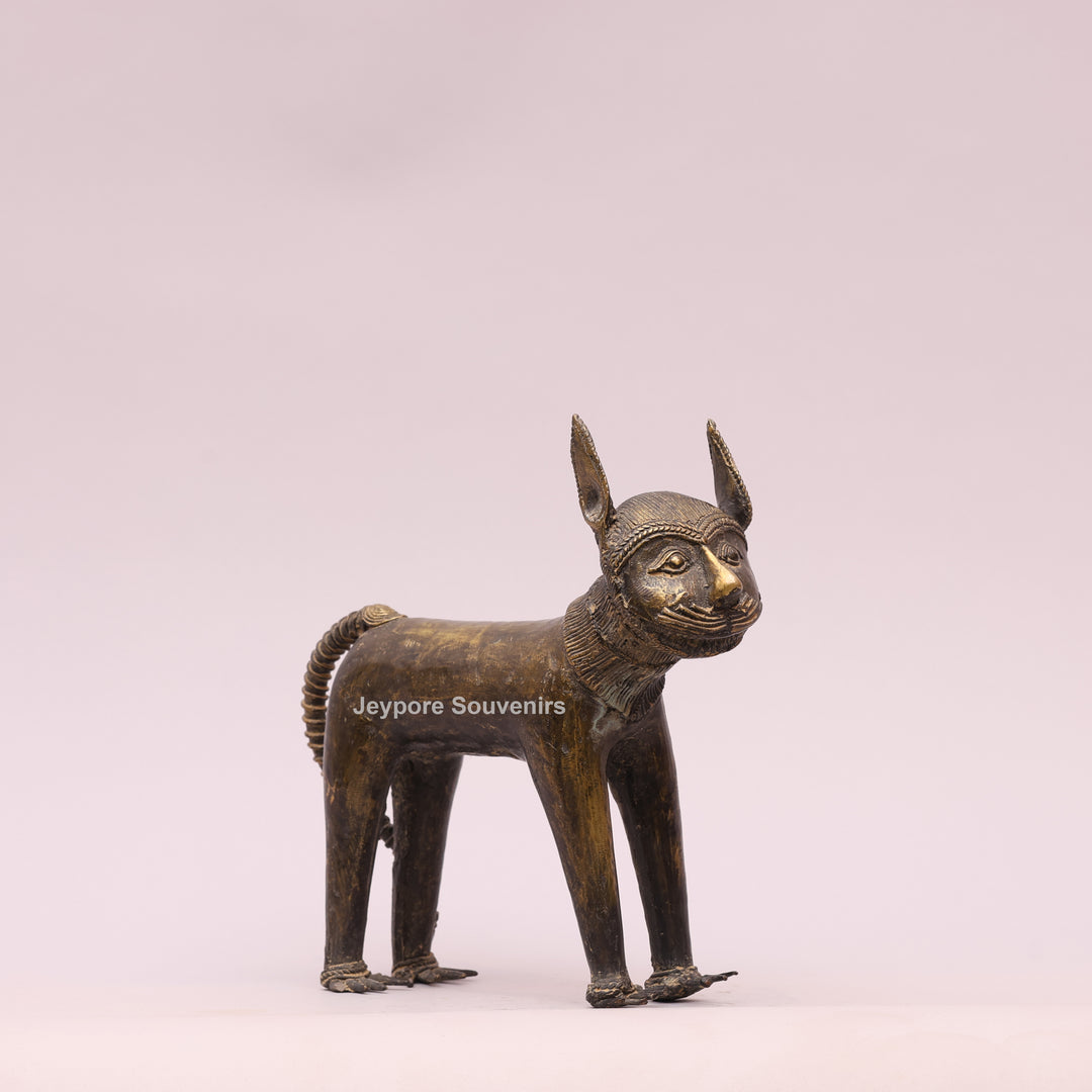 Handcrafted Dhokra Brass Feline Sculpture for Home Decor