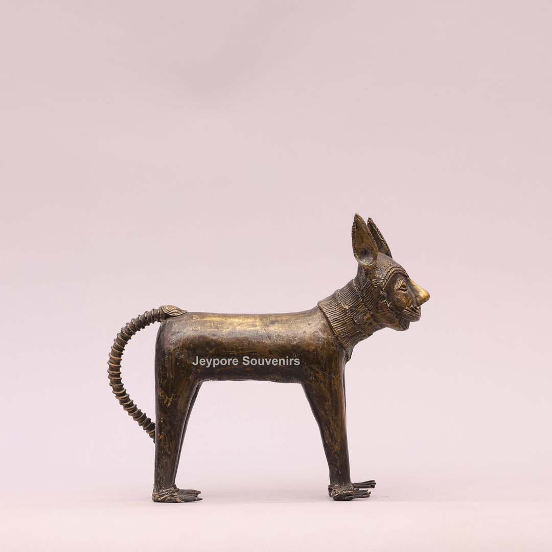 Handcrafted Dhokra Brass Feline Sculpture for Home Decor