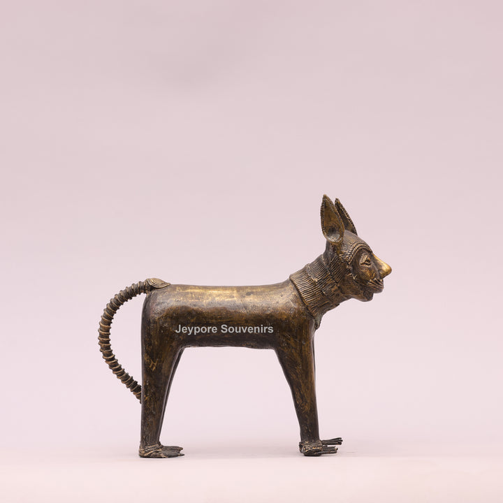 Handcrafted Dhokra Brass Feline Sculpture for Home Decor