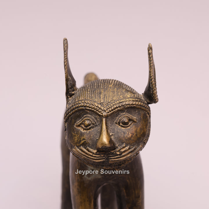 Handcrafted Dhokra Brass Feline Sculpture for Home Decor