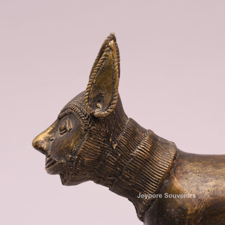 Handcrafted Dhokra Brass Feline Sculpture for Home Decor