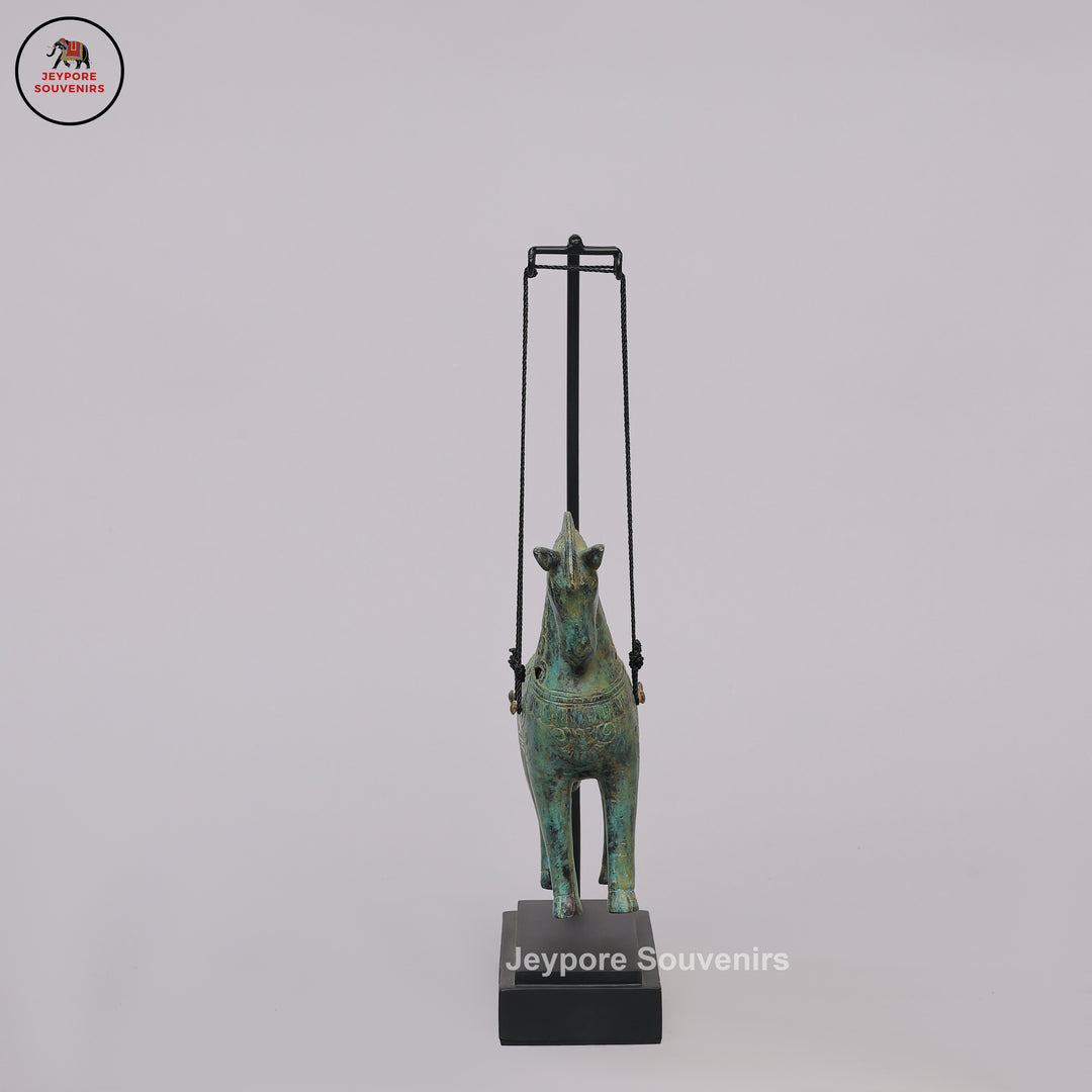Antique Bronze Hanging Horse Sculpture with Verdigris Finish
