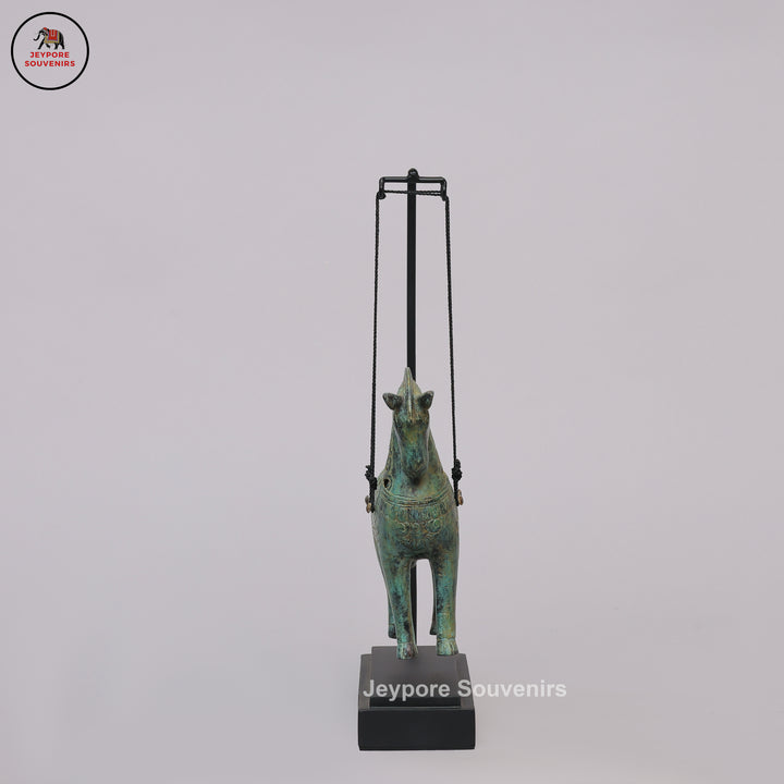 Antique Bronze Hanging Horse Sculpture with Verdigris Finish