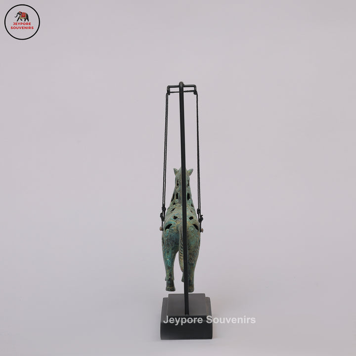 Antique Bronze Hanging Horse Sculpture with Verdigris Finish