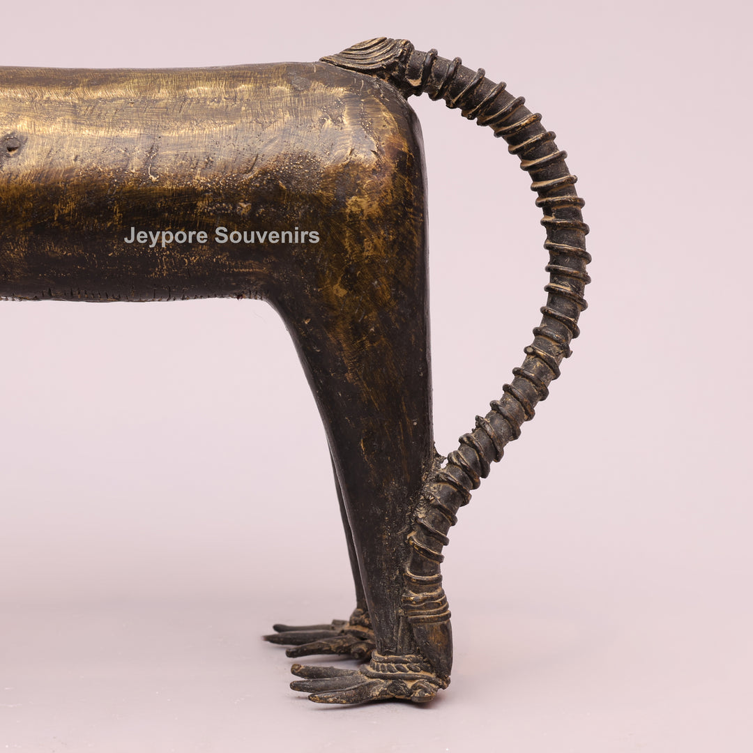 Handcrafted Dhokra Brass Feline Sculpture for Home Decor