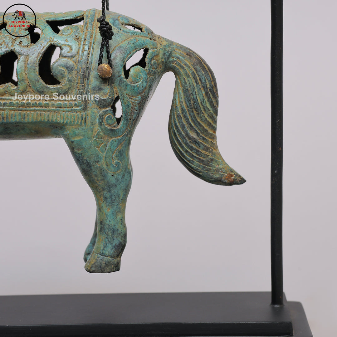 Antique Bronze Hanging Horse Sculpture with Verdigris Finish