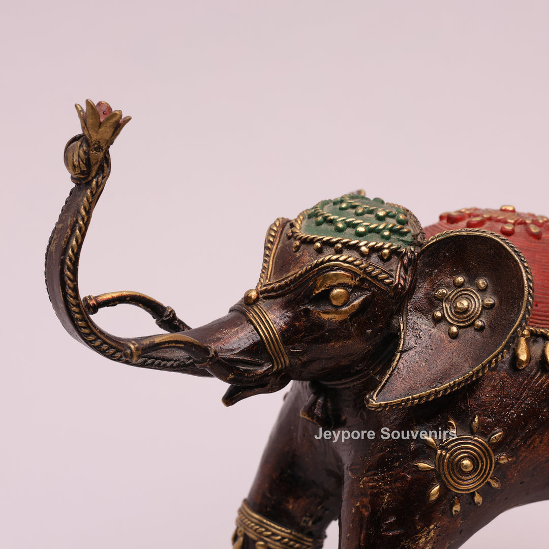 Handcrafted Antique Dhokra Brass Elephant Sculpture