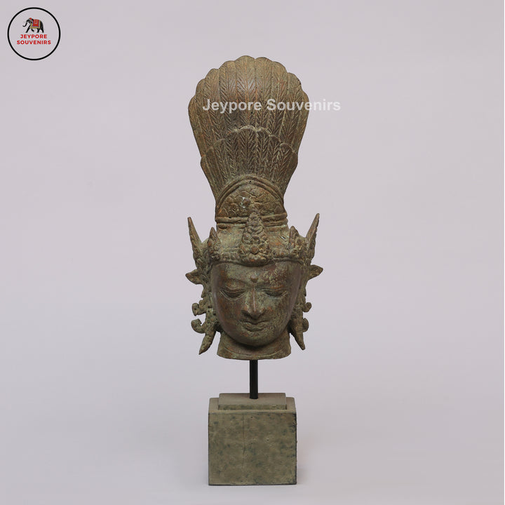 Indonesian Bronze Deity Bust Sculpture with Antique Green Patina