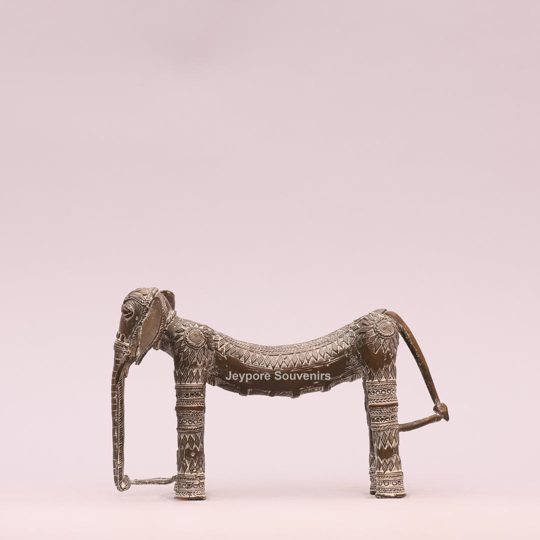 Handcrafted Dhokra Brass Elephant Figurine with Antique Finish