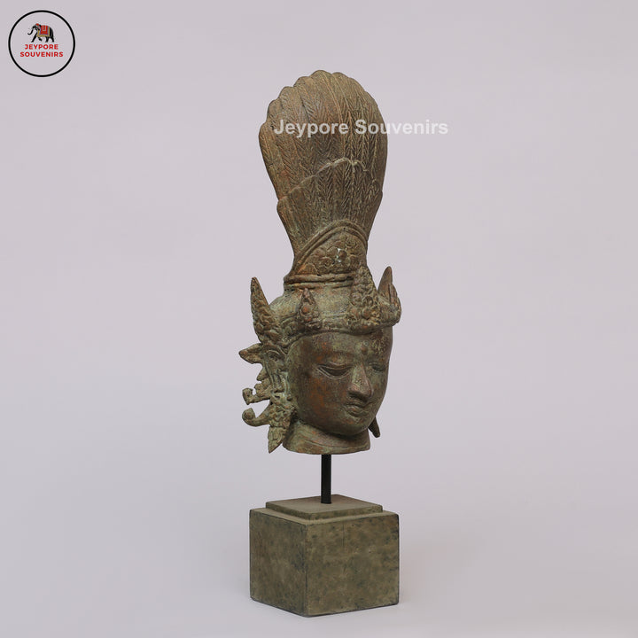 Indonesian Bronze Deity Bust Sculpture with Antique Green Patina