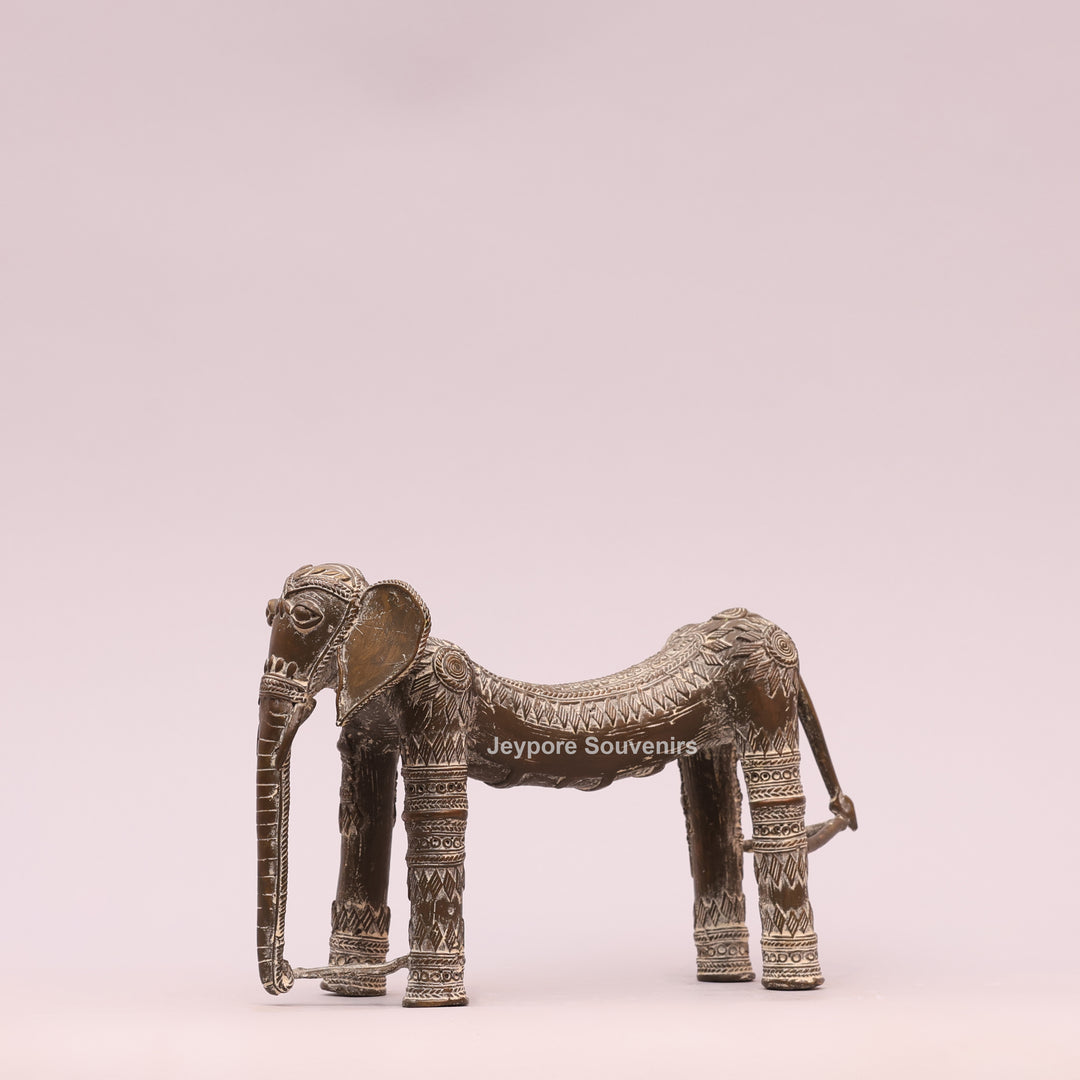 Handcrafted Dhokra Brass Elephant Figurine with Antique Finish