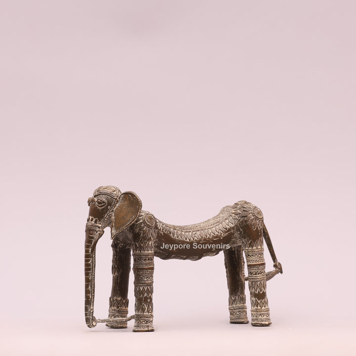 Handcrafted Dhokra Brass Elephant Figurine with Antique Finish
