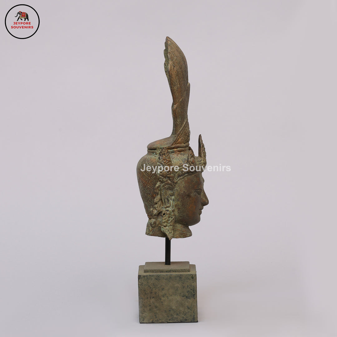 Indonesian Bronze Deity Bust Sculpture with Antique Green Patina