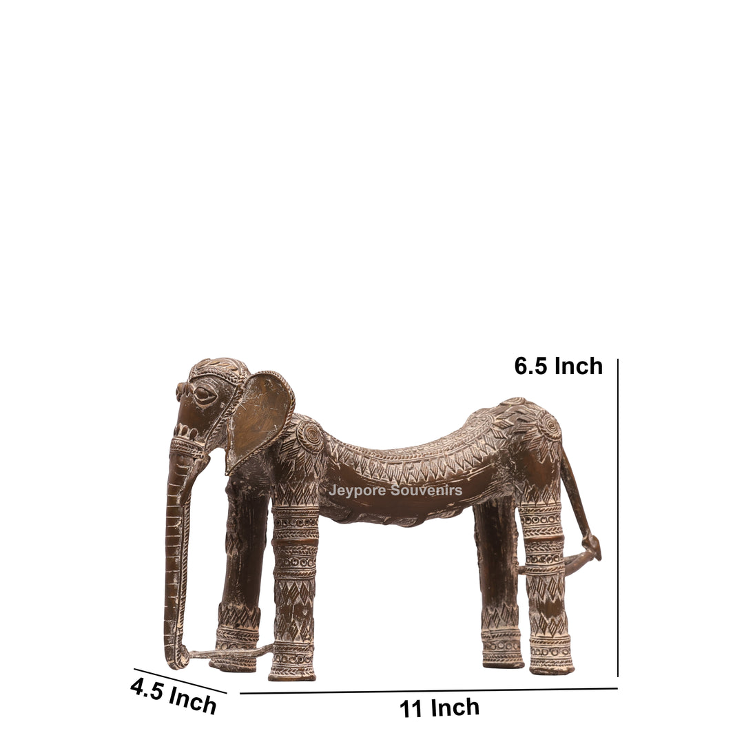 Handcrafted Dhokra Brass Elephant Figurine with Antique Finish