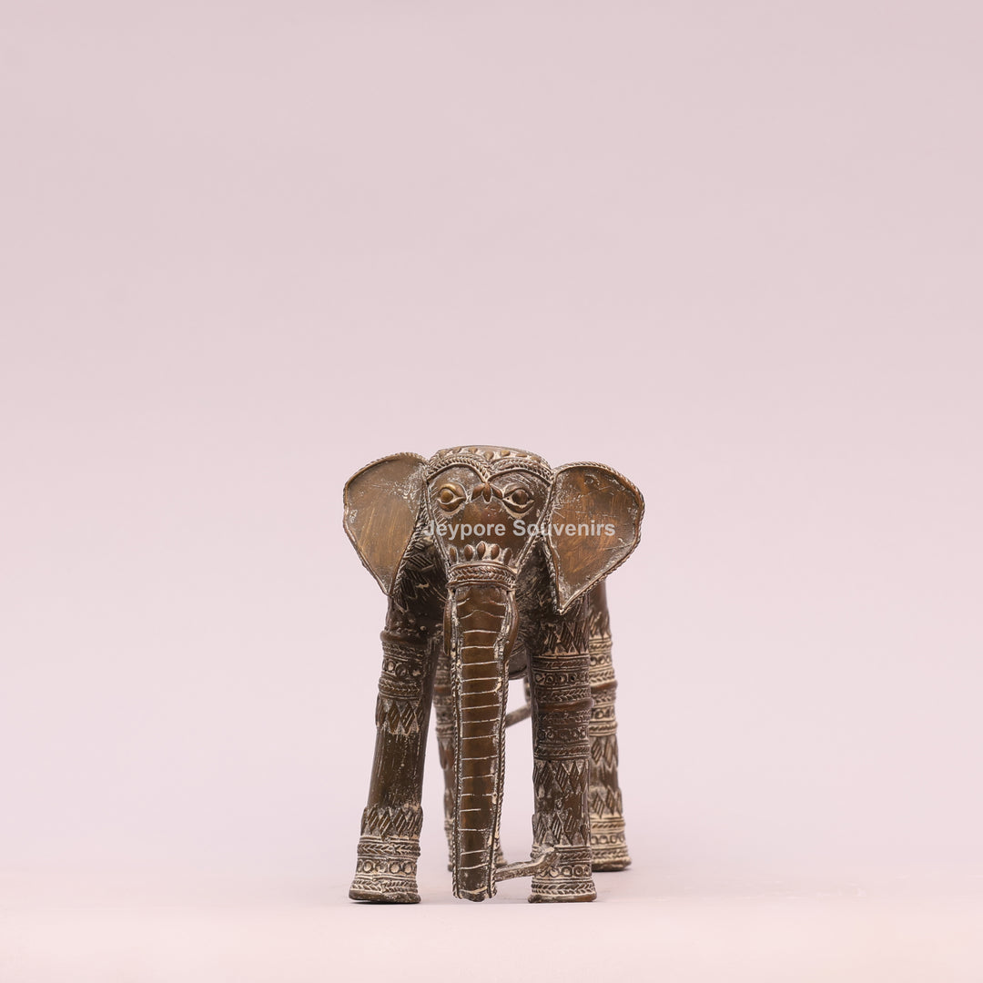 Handcrafted Dhokra Brass Elephant Figurine with Antique Finish