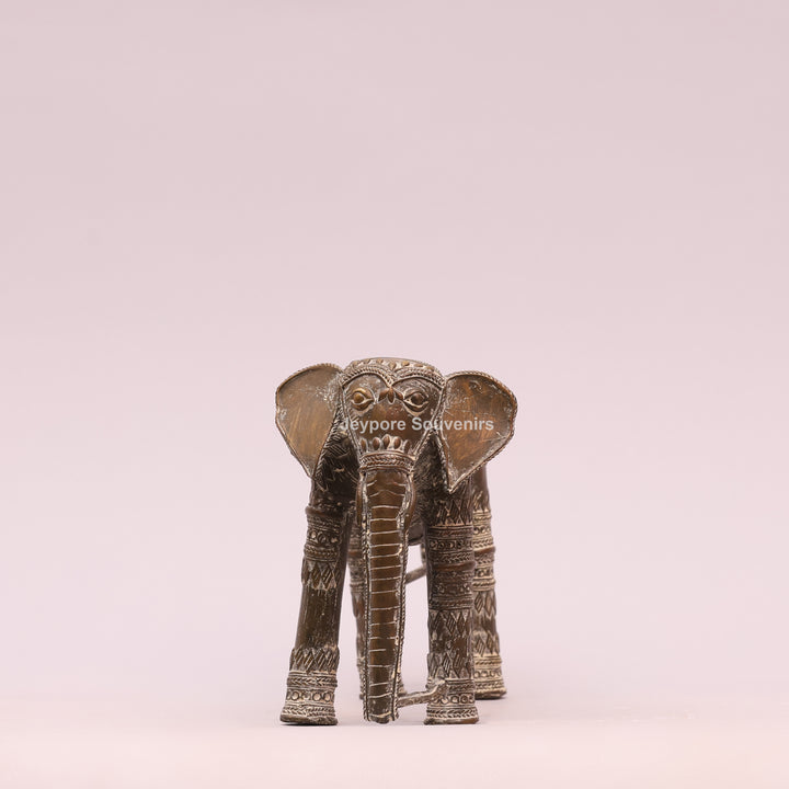 Handcrafted Dhokra Brass Elephant Figurine with Antique Finish
