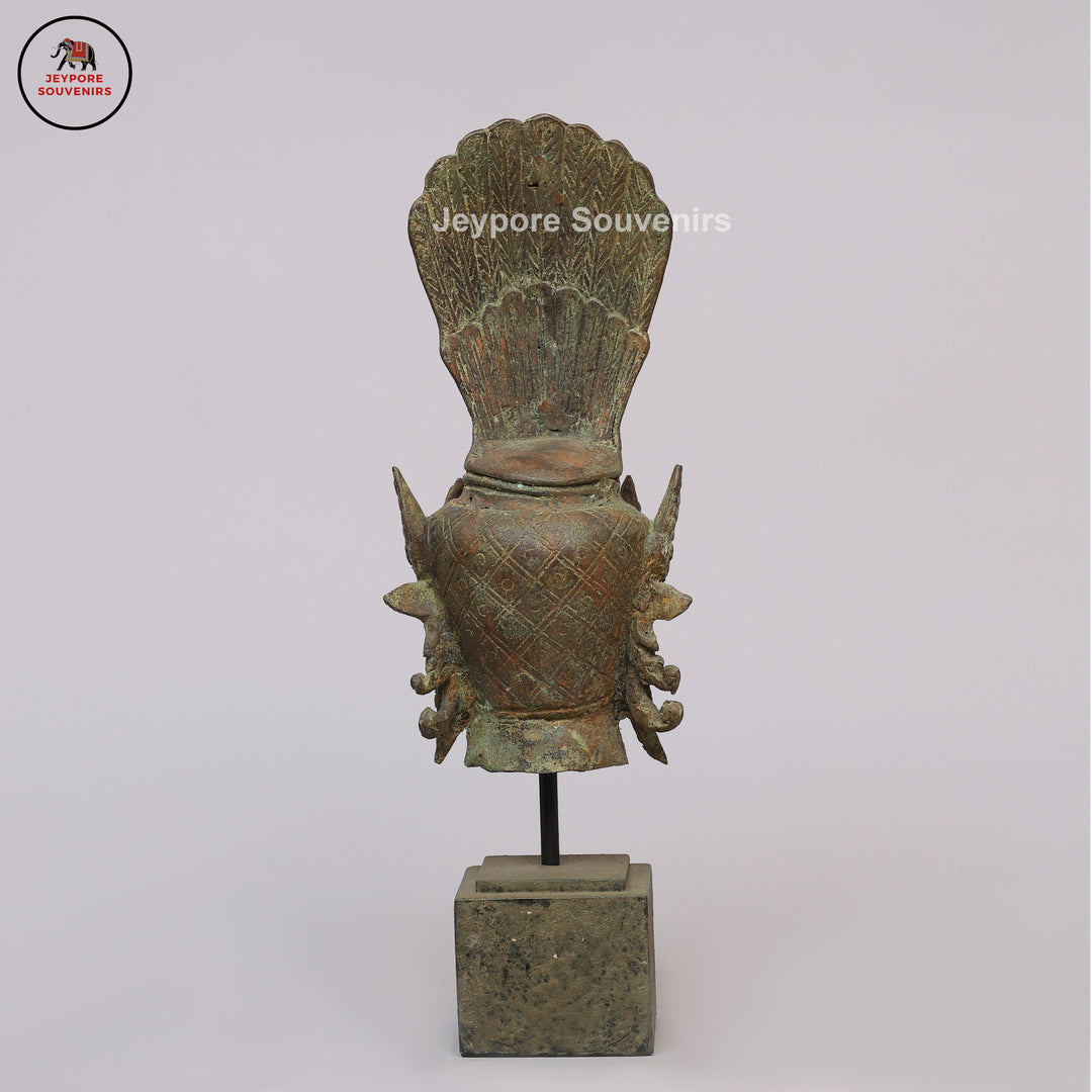 Indonesian Bronze Deity Bust Sculpture with Antique Green Patina