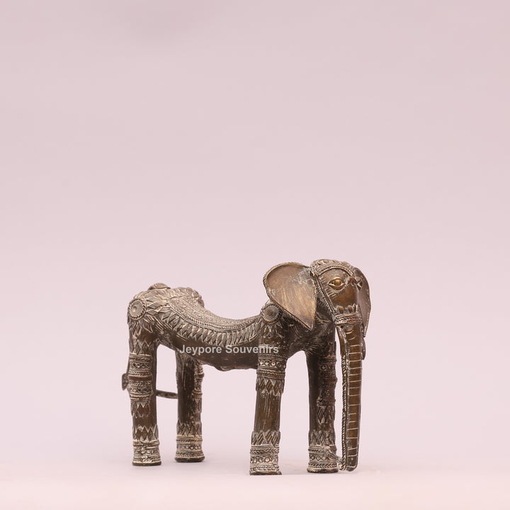 Handcrafted Dhokra Brass Elephant Figurine with Antique Finish