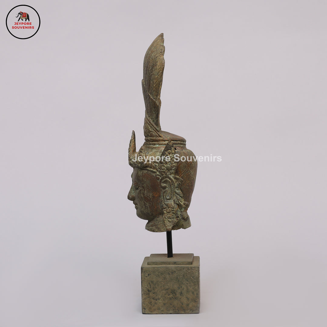 Indonesian Bronze Deity Bust Sculpture with Antique Green Patina