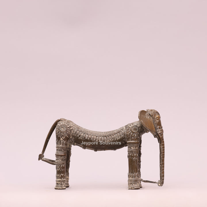 Handcrafted Dhokra Brass Elephant Figurine with Antique Finish