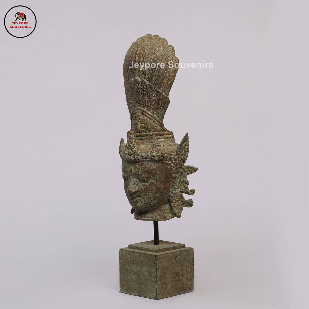 Indonesian Bronze Deity Bust Sculpture with Antique Green Patina