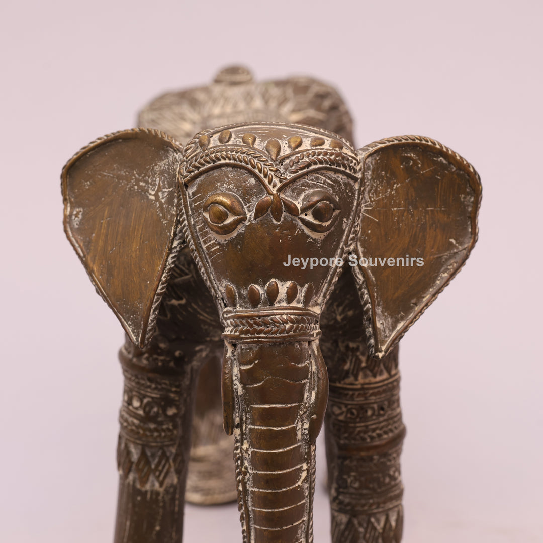 Handcrafted Dhokra Brass Elephant Figurine with Antique Finish