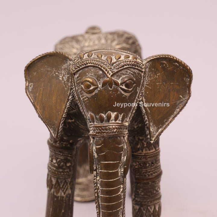 Handcrafted Dhokra Brass Elephant Figurine with Antique Finish