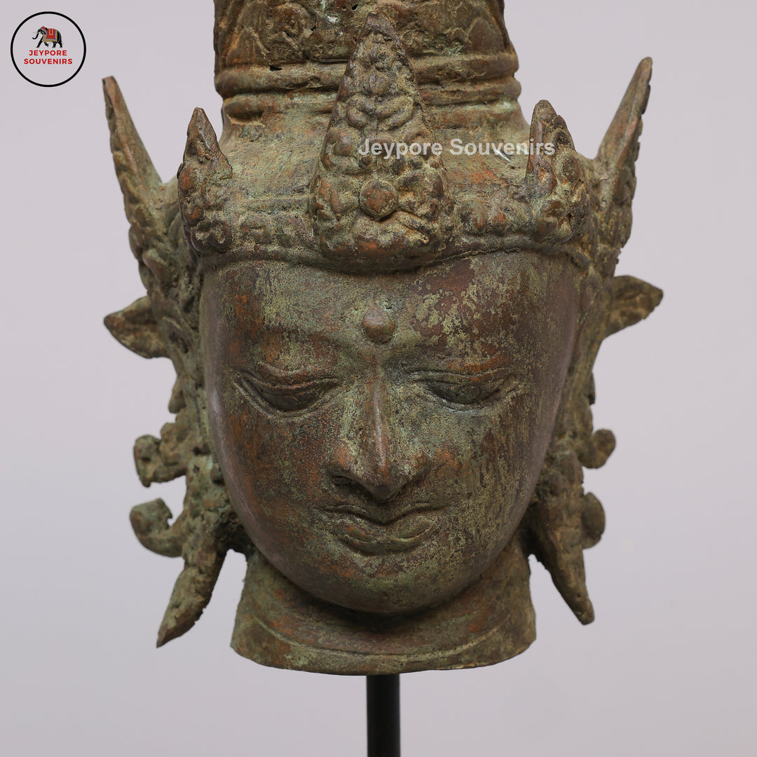 Indonesian Bronze Deity Bust Sculpture with Antique Green Patina