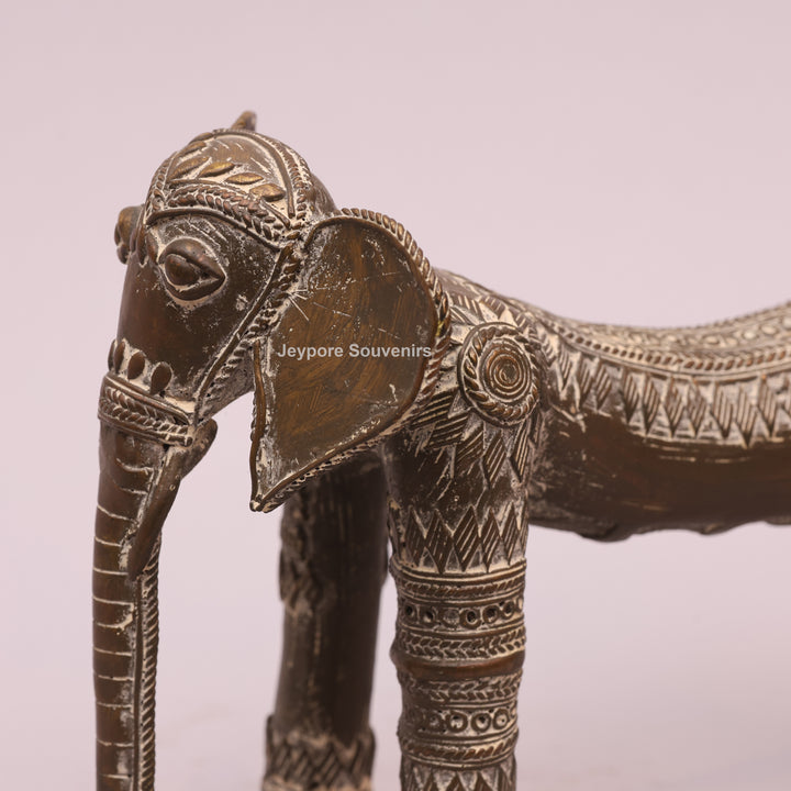 Handcrafted Dhokra Brass Elephant Figurine with Antique Finish