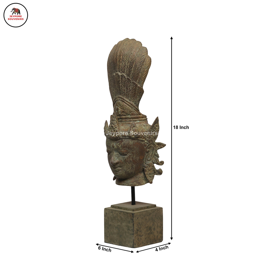 Indonesian Bronze Deity Bust Sculpture with Antique Green Patina