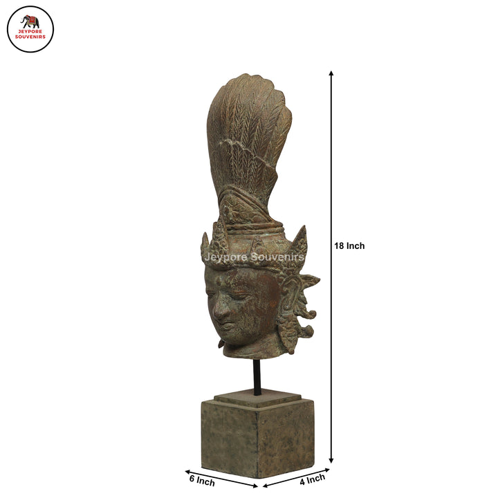 Indonesian Bronze Deity Bust Sculpture with Antique Green Patina