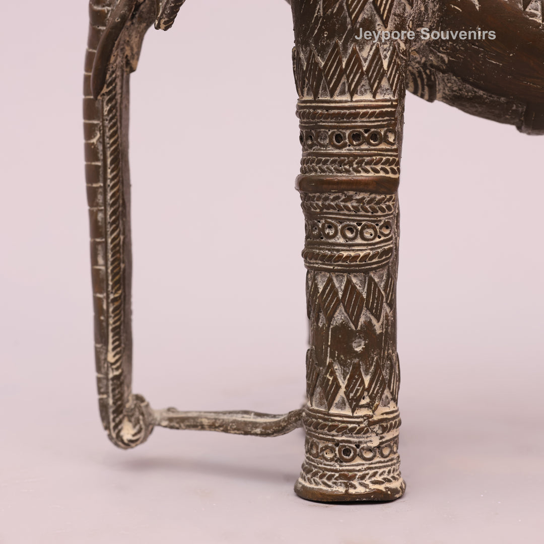 Handcrafted Dhokra Brass Elephant Figurine with Antique Finish