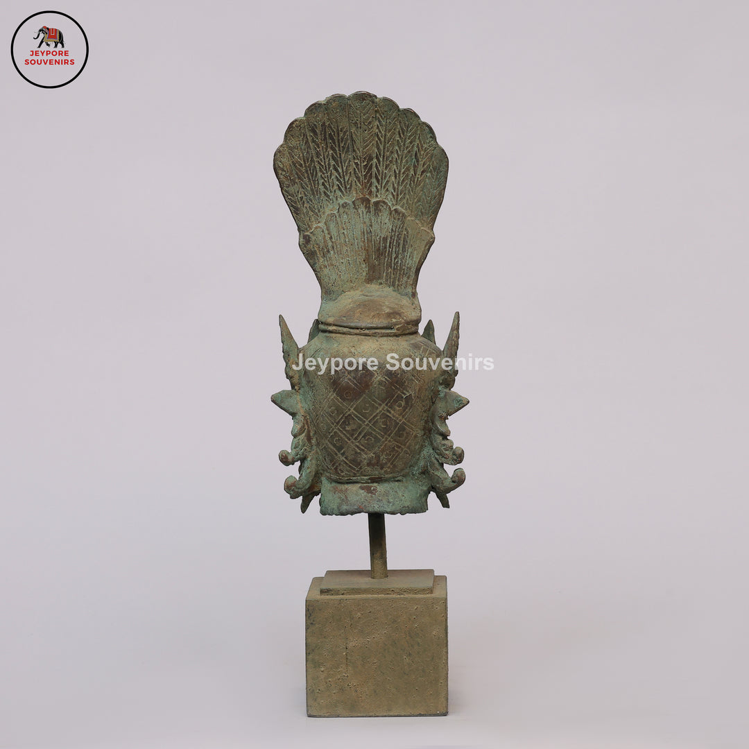 Antique Indonesian Bronze Deity Bust with Ornate Crown &amp; Green Patina