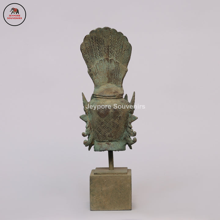 Antique Indonesian Bronze Deity Bust with Ornate Crown &amp; Green Patina