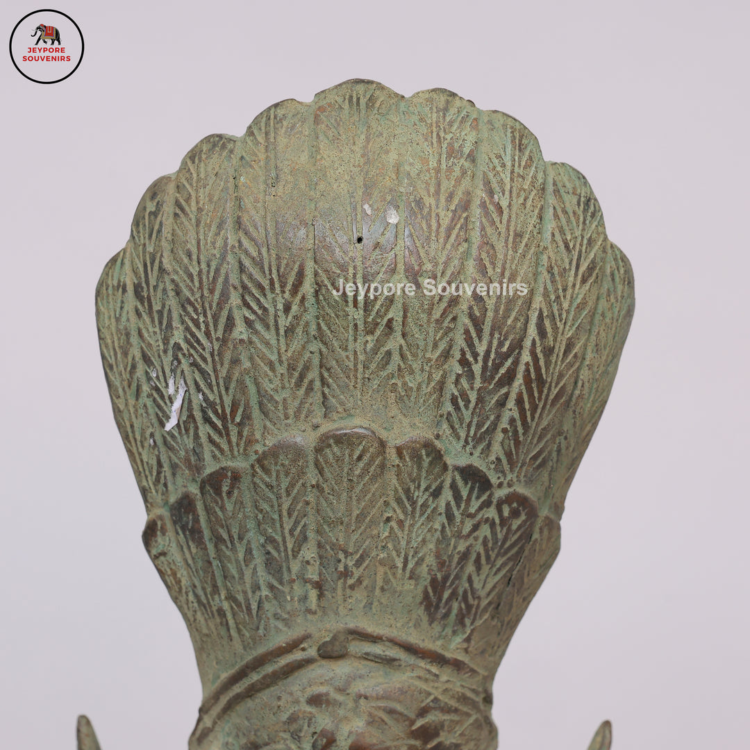 Antique Indonesian Bronze Deity Bust with Ornate Crown &amp; Green Patina