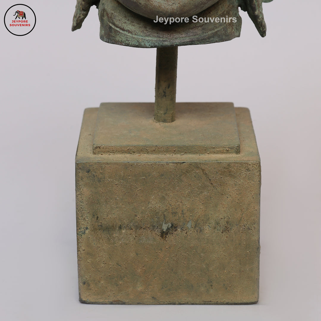Antique Indonesian Bronze Deity Bust with Ornate Crown &amp; Green Patina