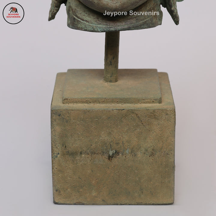 Antique Indonesian Bronze Deity Bust with Ornate Crown &amp; Green Patina