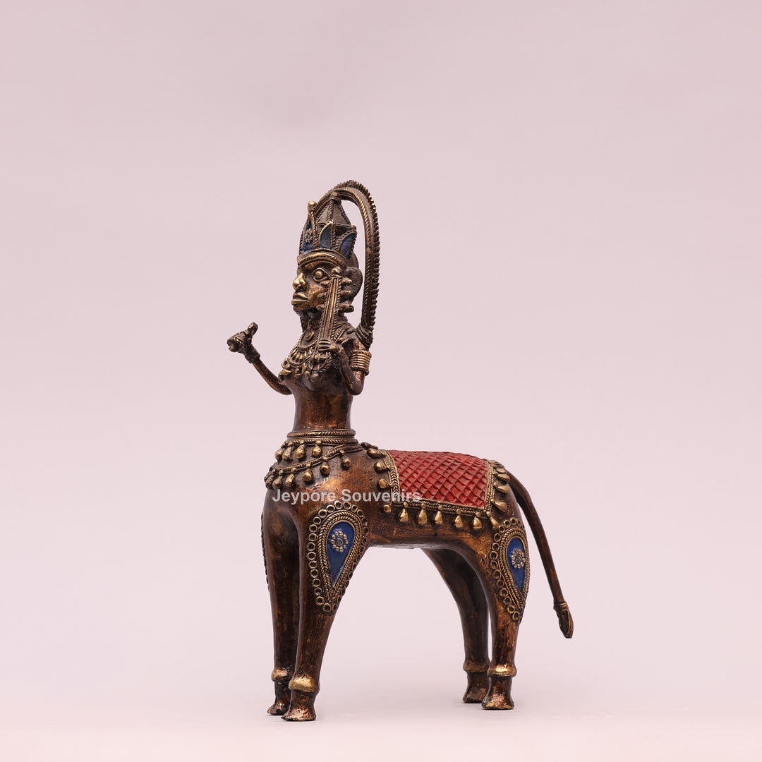Antique Dhokra Brass Horse With Human Sculpture