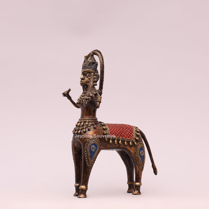 Antique Dhokra Brass Horse With Human Sculpture