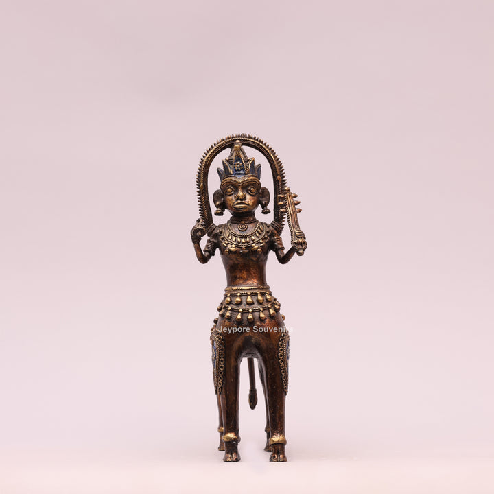 Antique Dhokra Brass Horse With Human Sculpture